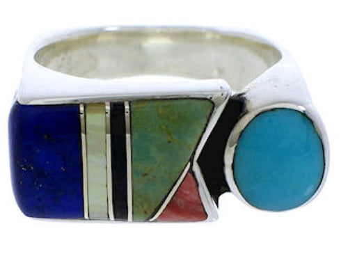 Southwestern Sterling Silver Multicolor Ring Size 6-1/4 UX39891